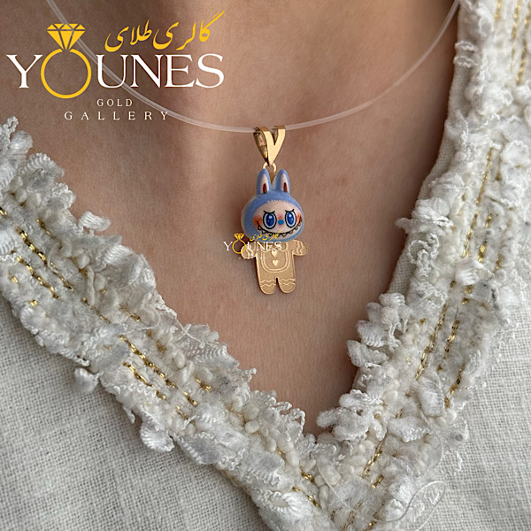 آویز طلا لبوبو دو قلب آبی